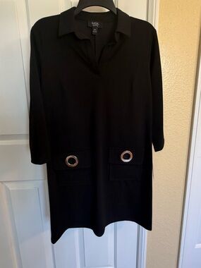 MSK Black Long-Sleeve Collared Shift Dress with Grommet Pockets